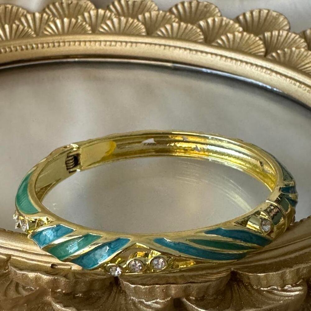 Gold and teal enamel bangle